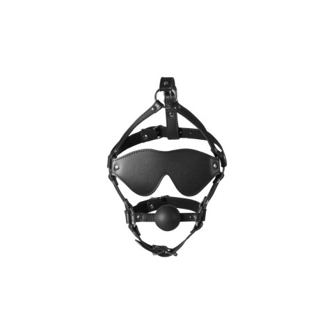 Blindfolded Head Harness with Solid Ball Gag - Black Ouch! Blindfolded Head Harness with Solid Ball Gag - Black Ouch!