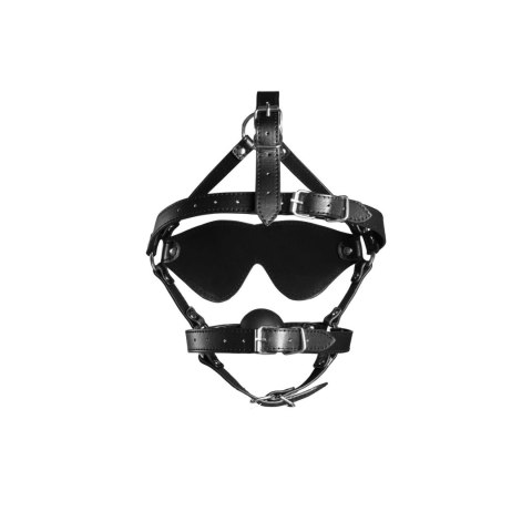 Blindfolded Head Harness with Solid Ball Gag - Black Ouch! Blindfolded Head Harness with Solid Ball Gag - Black Ouch!