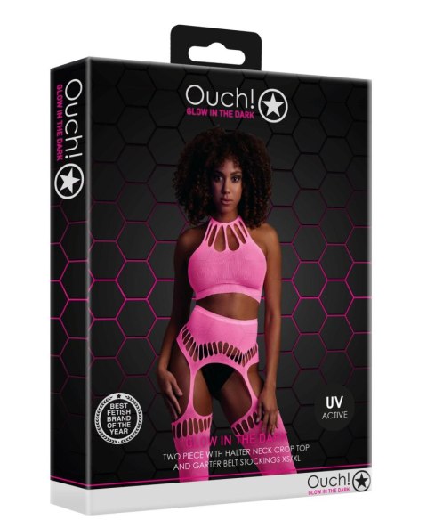Two Piece with Crop Top and Stockings - Pink - XS/XL Ouch!
