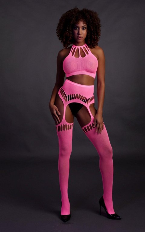 Two Piece with Crop Top and Stockings - Pink - XS/XL Ouch!