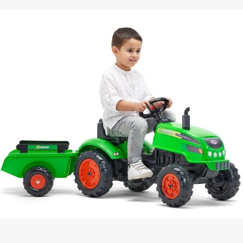 FALK Traktorek X Tractor Zielony z Przyczepką Klakson od 2 Lat FALK