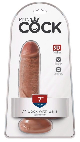 King Cock 7" Cock w Balls Tan King Cock
