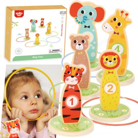 TOOKY TOY Drewniana Gra Zręcznościowa Rzut do Celu Zwierzątka 15 el. Tooky Toy
