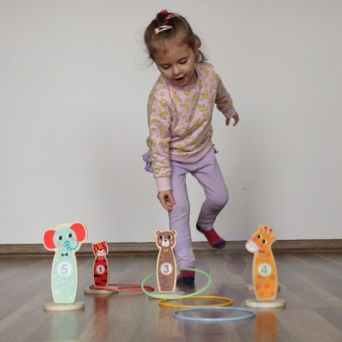 TOOKY TOY Drewniana Gra Zręcznościowa Rzut do Celu Zwierzątka 15 el. Tooky Toy