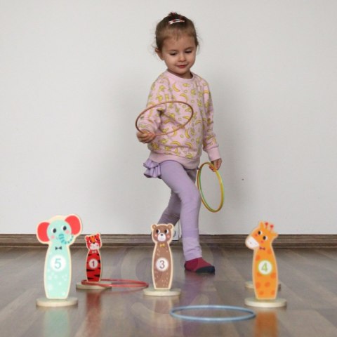 TOOKY TOY Drewniana Gra Zręcznościowa Rzut do Celu Zwierzątka 15 el. Tooky Toy