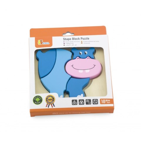 VIGA Pierwsze drewniane Puzzle maluszka Hipopotam Viga Toys VIGA Pierwsze drewniane Puzzle maluszka Hipopotam Viga Toys