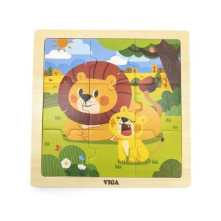 VIGA Poręczne Drewniane Puzzle Lwy 9 elementów Viga Toys
