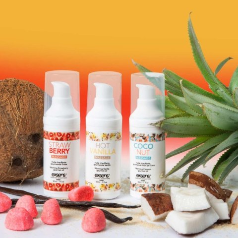 LET'S TRAVEL! Warming gourmet massage oils (Strawberry, Hot Vanilla, Coconut) 3 x 30ml Exsens LET'S TRAVEL! Warming gourmet massage oils (Strawberry, Hot Vanilla, Coconut) 3 x 30ml Exsens
