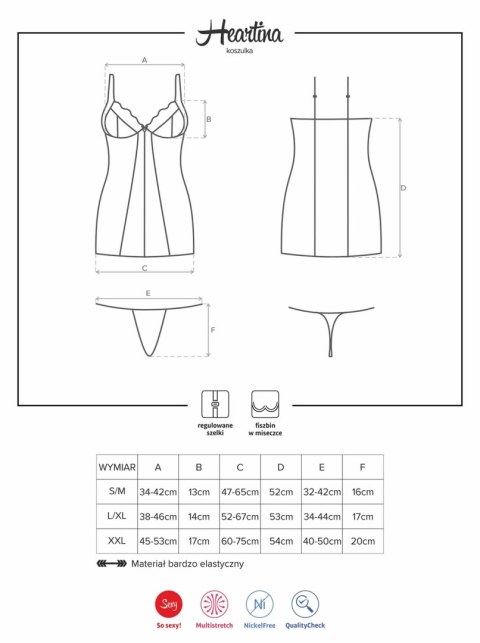 Bielizna- Heartina koszulka i stringi czerwona XXL Obsessive Bielizna- Heartina koszulka i stringi czerwona XXL Obsessive