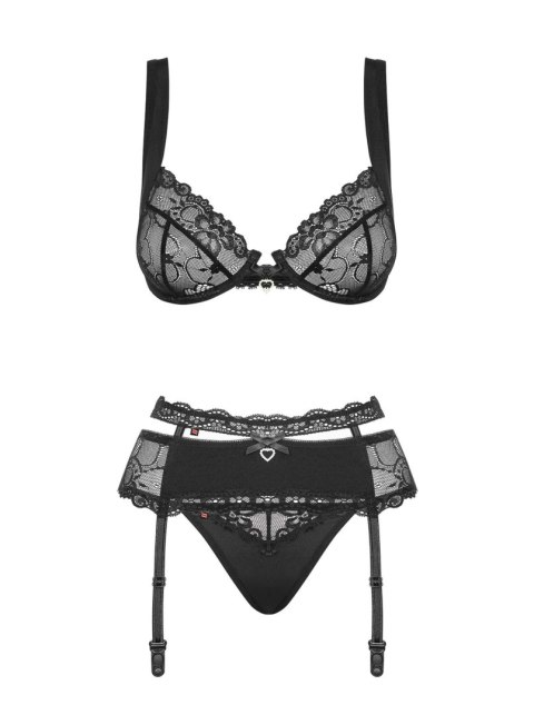 Bielizna-Heartina komplet 3-częściowy czarny L/XL Obsessive Bielizna-Heartina komplet 3-częściowy czarny L/XL Obsessive