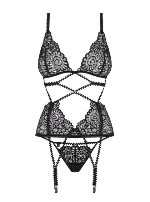 Bielizna-Mixty gorset i stringi czarny L/XL Obsessive Bielizna-Mixty gorset i stringi czarny L/XL Obsessive
