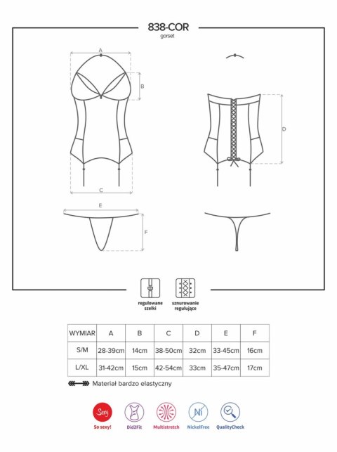 Bielizna-838-COR-3 gorset i stringi L/XL Obsessive Bielizna-838-COR-3 gorset i stringi L/XL Obsessive
