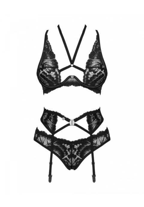 Bielizna-Alessya komplet 3-częściowy czarny M/L Obsessive Bielizna-Alessya komplet 3-częściowy czarny M/L Obsessive