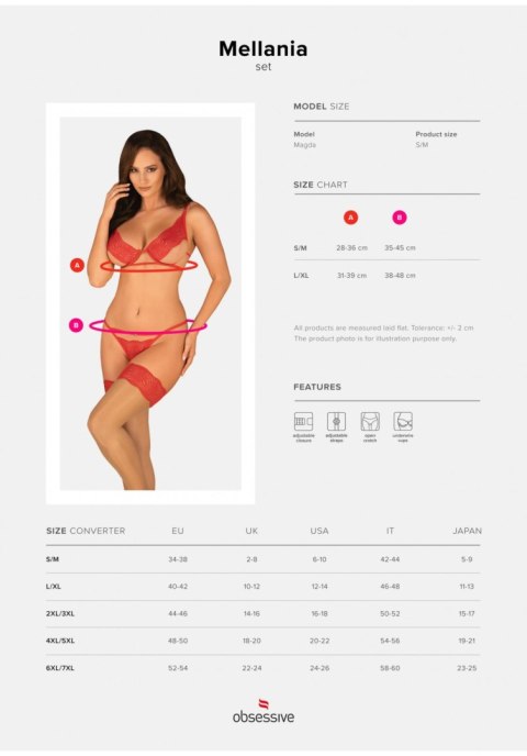 Bielizna-Mellania komplet czerwony S/M Obsessive Bielizna-Mellania komplet czerwony S/M Obsessive