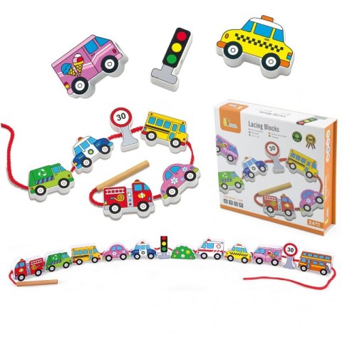 VIGA Drewniane Klocki Drewniane Przeplatanka Sznurowanka Samochody Viga Toys VIGA Drewniane Klocki Drewniane Przeplatanka Sznurowanka Samochody Viga Toys