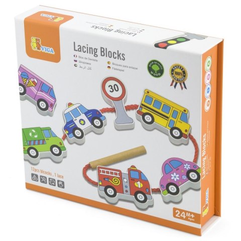 VIGA Drewniane Klocki Drewniane Przeplatanka Sznurowanka Samochody Viga Toys VIGA Drewniane Klocki Drewniane Przeplatanka Sznurowanka Samochody Viga Toys