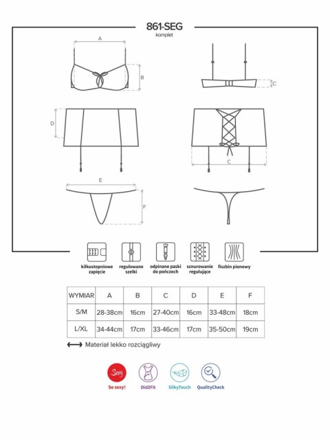 Bielizna-861-SEG-5 komplet 3-częściowy S/M Obsessive Bielizna-861-SEG-5 komplet 3-częściowy S/M Obsessive