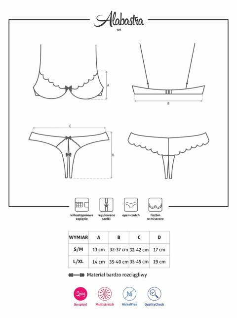 Bielizna-Alabastra zestaw 2-częściowy S/M Obsessive Bielizna-Alabastra zestaw 2-częściowy S/M Obsessive