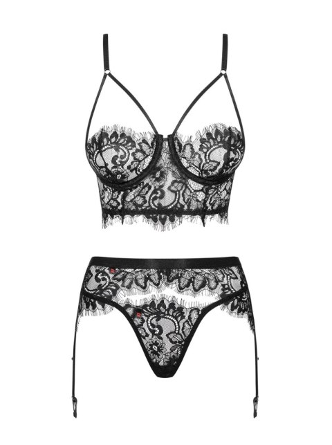 Bielizna-Lashy komplet 3-częściowy czarny L/XL Obsessive Bielizna-Lashy komplet 3-częściowy czarny L/XL Obsessive