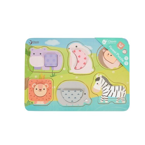CLASSIC WORLD Układanka Klocki Puzzle dla Dzieci Zwierzęta Dopasuj Nauka Kształtów Kolorów MONTESSORI 6 el. Classic World