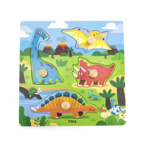 VIGA Drewniane Puzzle z Pinezkami Dinozaury Viga Toys VIGA Drewniane Puzzle z Pinezkami Dinozaury Viga Toys