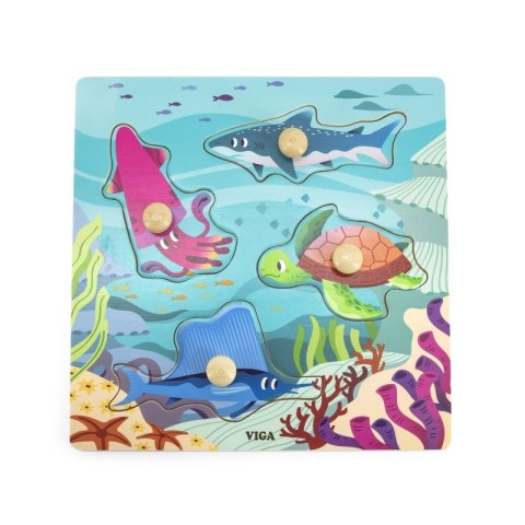 VIGA Drewniane Puzzle z Pinezkami Zwierzęta Morskie Wodne Viga Toys VIGA Drewniane Puzzle z Pinezkami Zwierzęta Morskie Wodne Viga Toys