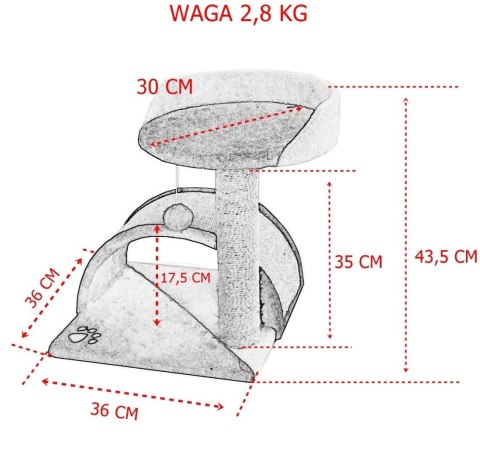 DRAPAK DLA KOTA LEGOWISKO+BUDKA BIAŁO-SIWY 43CM ANIMEL