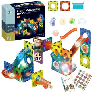 ZESTAW KLOCKÓW MAGNETYCZNYCH 49 ELEMENTÓW ZESTAW ŚWIECĄCY TOR DO UKŁADANIA Import ProNice