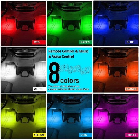 OŚWIETLENIE DO SAMOCHODU 4X LED TAŚMA RGB NICETAI