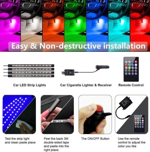 OŚWIETLENIE DO SAMOCHODU 4X LED TAŚMA RGB NICETAI