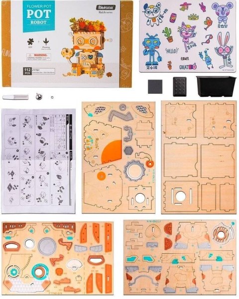 ROBOTIME Drewniane Puzzle 3D - Doniczka Robot Robotime