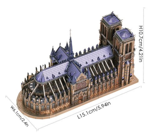 Piececool Puzzle Metalowe Model 3D - Katedra Notre Dame Piececool