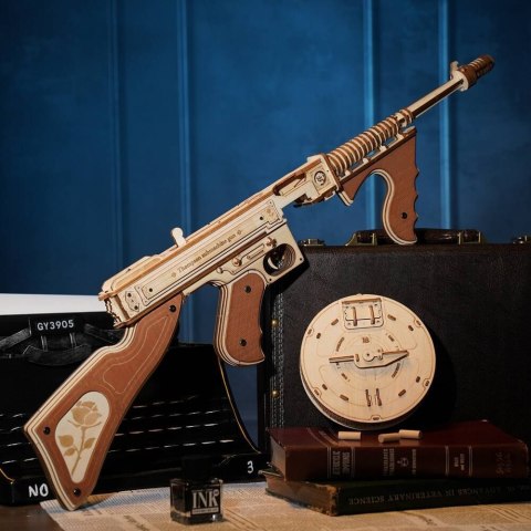 ROBOTIME Drewniane Mechaniczne Puzzle Model 3D - Pistolet Maszynowy Thompson Robotime