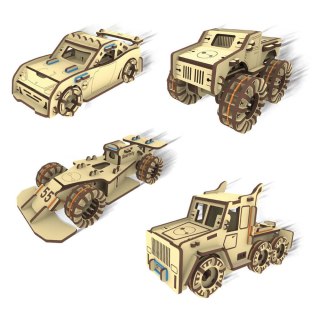 Smartivity Drewniane Mechaniczne Puzzle 3D - Zestaw 4 Samochodów Smartivity