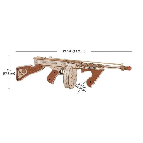 ROBOTIME Drewniane Mechaniczne Puzzle Model 3D - Pistolet Maszynowy Thompson Robotime