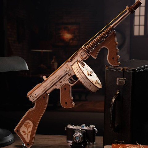 ROBOTIME Drewniane Mechaniczne Puzzle Model 3D - Pistolet Maszynowy Thompson Robotime