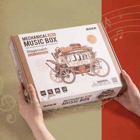 ROBOTIME Drewniane Puzzle Model 3D - Pozytywka Dyliżans Bryczka Robotime