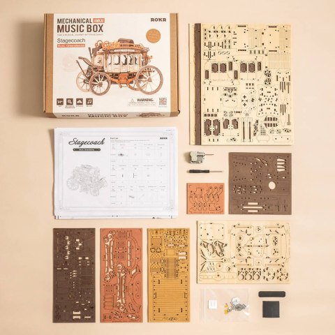 ROBOTIME Drewniane Puzzle Model 3D - Pozytywka Dyliżans Bryczka Robotime