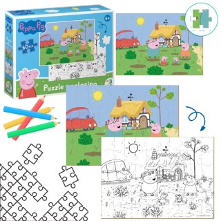 PUZZLE 2w1 ŚWINKA PEPPA 60 ELEMENTÓW DO UŁOŻENIA + KOLOROWANKA W JEDNYM DODO