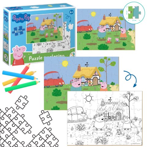 PUZZLE 2w1 ŚWINKA PEPPA 60 ELEMENTÓW DO UŁOŻENIA + KOLOROWANKA W JEDNYM DODO