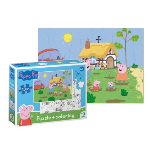 PUZZLE 2w1 ŚWINKA PEPPA 60 ELEMENTÓW DO UŁOŻENIA + KOLOROWANKA W JEDNYM DODO