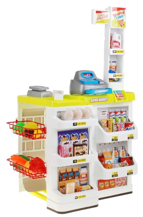 Supermarket dla dzieci 3+ Seledynowy Zabawa w sklep 24 el. Wózek + Towary + Interaktywny skaner Supermarket dla dzieci 3+ Seledynowy Zabawa w sklep 24 el. Wózek + Towary + Interaktywny skaner