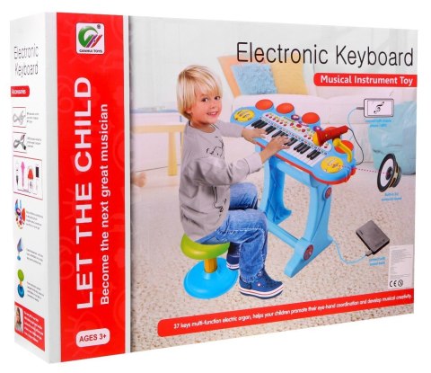 Niebieski zestaw muzyczny Keyboard + Werble + Mikrofon dla dzieci 3+ Światła + Dźwięki 3 oktawy Niebieski zestaw muzyczny Keyboard + Werble + Mikrofon dla dzieci 3+ Światła + Dźwięki 3 oktawy