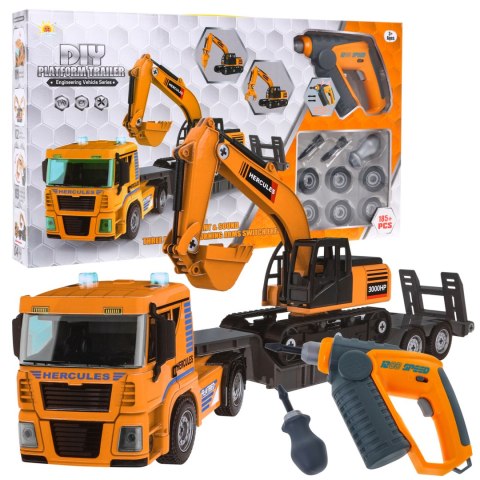 Pojazdy budowlane do skręcania dla dzieci 3+ Ciężarówka + koparka + wiertarko-wkrętarka 185 el. Pojazdy budowlane do skręcania dla dzieci 3+ Ciężarówka + koparka + wiertarko-wkrętarka 185 el.