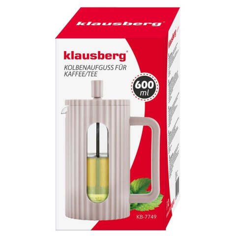 ZAPARZACZ TŁOKOWY DO KAWY/HERBATY 600ml KLAUSBERG KB-7749 RÓŻOWY KLAUSBERG