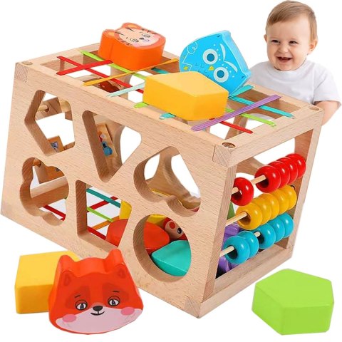 DREWNIANY SORTER KLOCKÓW ELASTYCZNA KOSTKA SENSORYCZNA MONTESSORI GUMKI 12 KLOCKÓW DREWNIANY SORTER KLOCKÓW ELASTYCZNA KOSTKA SENSORYCZNA MONTESSORI GUMKI 12 KLOCKÓW