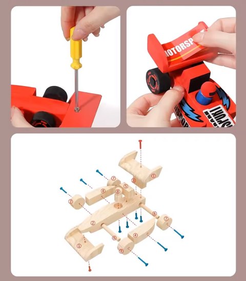 FORMUŁA 1 DREWNIANA DO SKRĘCANIA Z DREWNA MALOWANIA 3 SZTUKI + FARBY DIY FORMUŁA 1 DREWNIANA DO SKRĘCANIA Z DREWNA MALOWANIA 3 SZTUKI + FARBY DIY