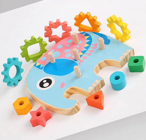 KLOCKI DREWNIANE SORTER EDUKACYJNY MONTESSORI SŁOŃ ZĘBATKI KLOCKI DREWNIANE SORTER EDUKACYJNY MONTESSORI SŁOŃ ZĘBATKI