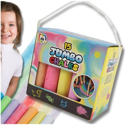 KREDA CHODNIKOWA GRUBA 15 SZT JUMBO W PUDEŁKU Z UCHWYTEM KREDA CHODNIKOWA GRUBA 15 SZT JUMBO W PUDEŁKU Z UCHWYTEM