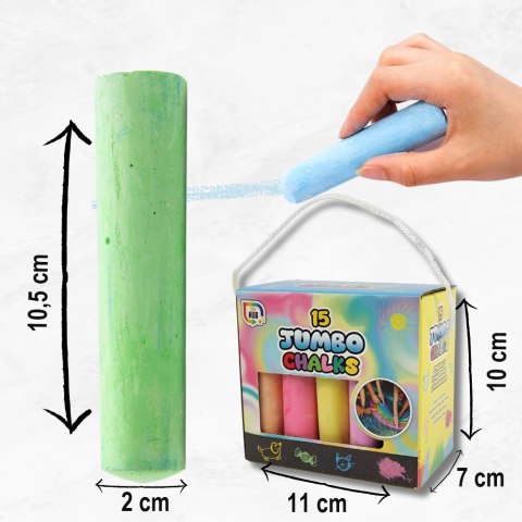KREDA CHODNIKOWA GRUBA 15 SZT JUMBO W PUDEŁKU Z UCHWYTEM KREDA CHODNIKOWA GRUBA 15 SZT JUMBO W PUDEŁKU Z UCHWYTEM
